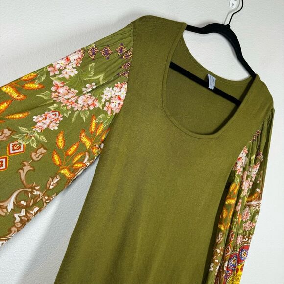 Anthropologie Bl^nk Blank London Green Printed Balloon Sleeve Sweater Top Medium - Picture 4 of 8
